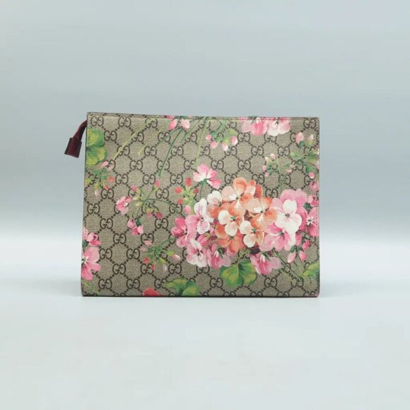 100% Authentic GUCCI Blooms Brown Canvas Clutch Bag 550-091524 - Picture 2 of 12